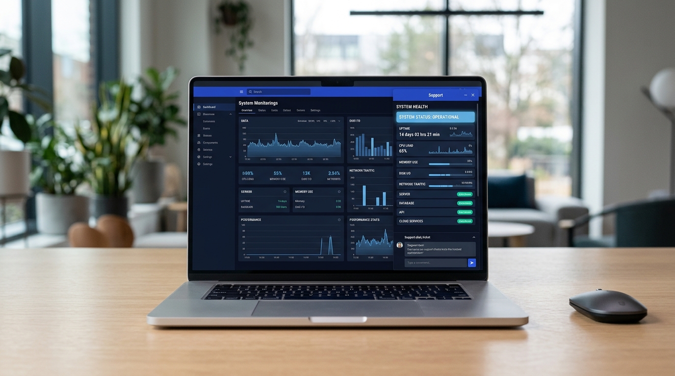 Ansicht eines Support-Widgets mit integrierter Live-Statusanzeige und Komponenten-Status