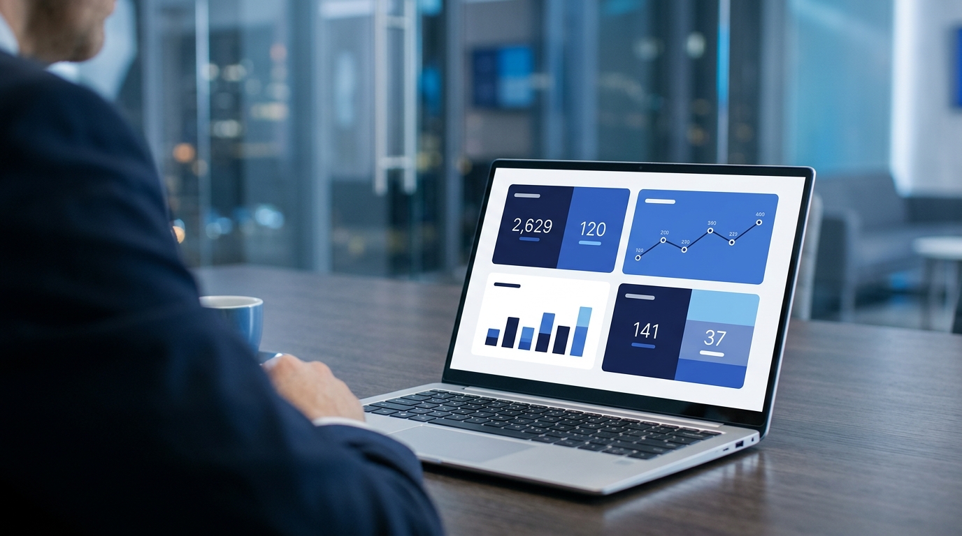Dashboard eines Support-Berichts für die Geschäftsführung mit vier zentralen Kennzahlen statt unübersichtlichen Tortendiagrammen.