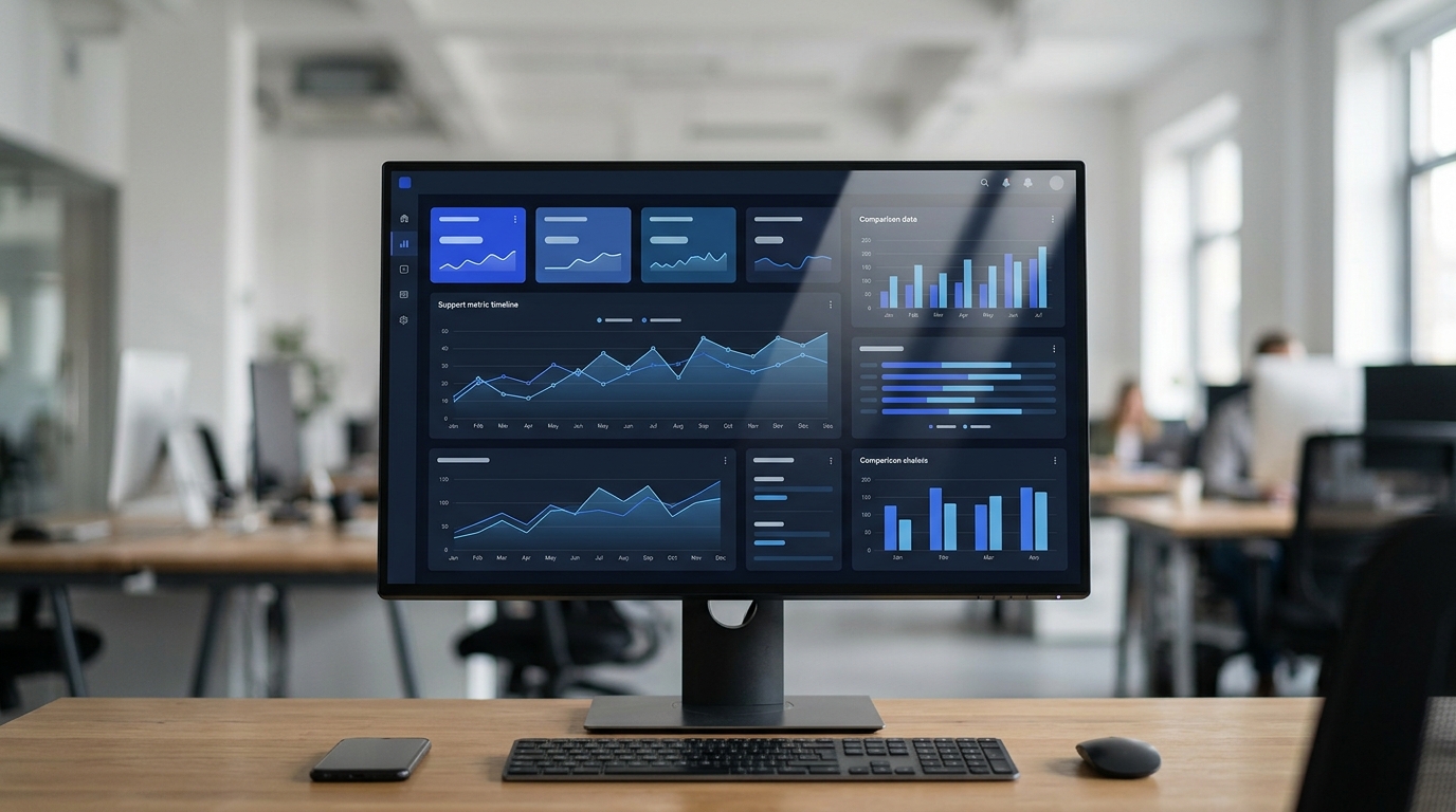 Ein Dashboard mit Support-Kennzahlen, das die Unterschiede zwischen Wartezeit, Bearbeitungszeit und Gesamtlösungsdauer visualisiert.